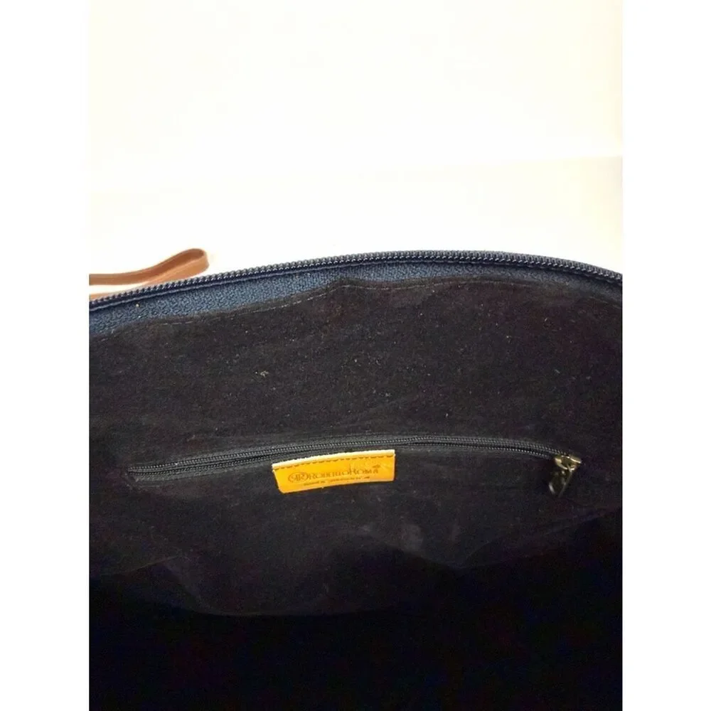 Roberto Roma Leather Satchel Bag Blue Brown Textured Crossbody Top Handle Vng